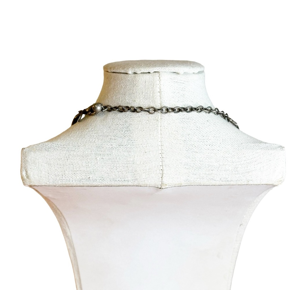Chico's AB Rhinestone Pewter Rectangle Chain Link Statement Necklace - Picture 6 of 7